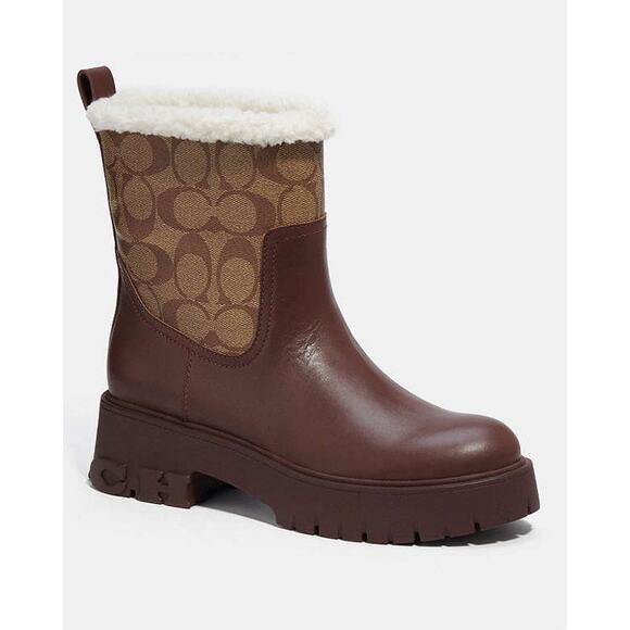 Coach Brown Tan Raina Boot In Signature C Jacquard Rain Boot Womens 7.5 - Picture 3 of 10